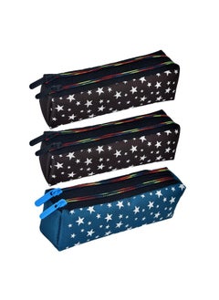 Kuber Industries Kuber Industries Pencil Pouch|Rexine Stationary Pouch|Pencil Utility Pouch|School Pencil Case for Kids|2 Zipper Pencil Organizer|Star Pencil Pouch|Pack of 3|Multi  - Image 1