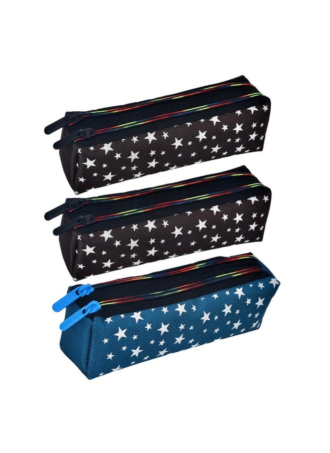 Kuber Industries Kuber Industries Pencil Pouch|Rexine Stationary Pouch|Pencil Utility Pouch|School Pencil Case for Kids|2 Zipper Pencil Organizer|Star Pencil Pouch|Pack of 3|Multi  - Image 1