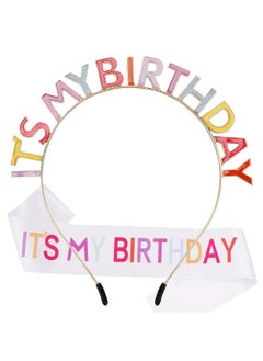 Generic Birthday Girl Sash & Headband Set, Birthday Crowns for Girl, IT'S MY BIRTHDAY Headband & ITS MY BIRTHDAY Sash for Women,  Birthday Headband for Women Parties Favors Gift (Multicolor)  - Image 1