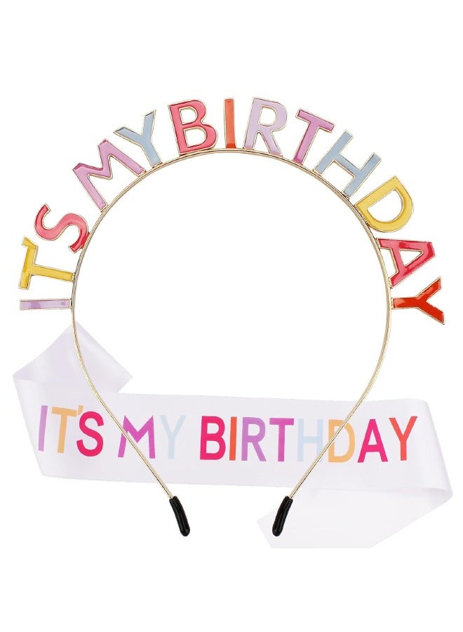 Birthday Girl Sash & Headband Set, Birthday Crowns for Girl, IT'S MY BIRTHDAY Headband & ITS MY BIRTHDAY Sash for Women,  Birthday Headband for Women Parties Favors Gift (Multicolor)  - Image 1