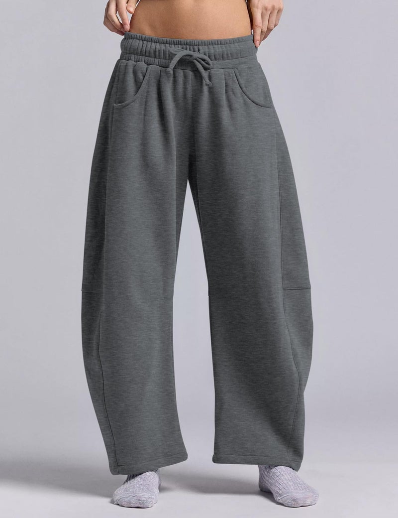 HeSaYep Women's Barrel Leg Sweatpants Drawstring Wide Leg Lounge Pants Baggy Casual Cotton Sweat Pants with Pockets,Dark Grey L - Image 4