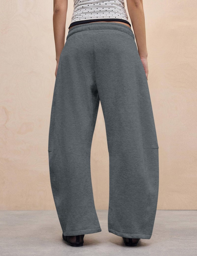 HeSaYep Women's Barrel Leg Sweatpants Drawstring Wide Leg Lounge Pants Baggy Casual Cotton Sweat Pants with Pockets,Dark Grey L - Image 3