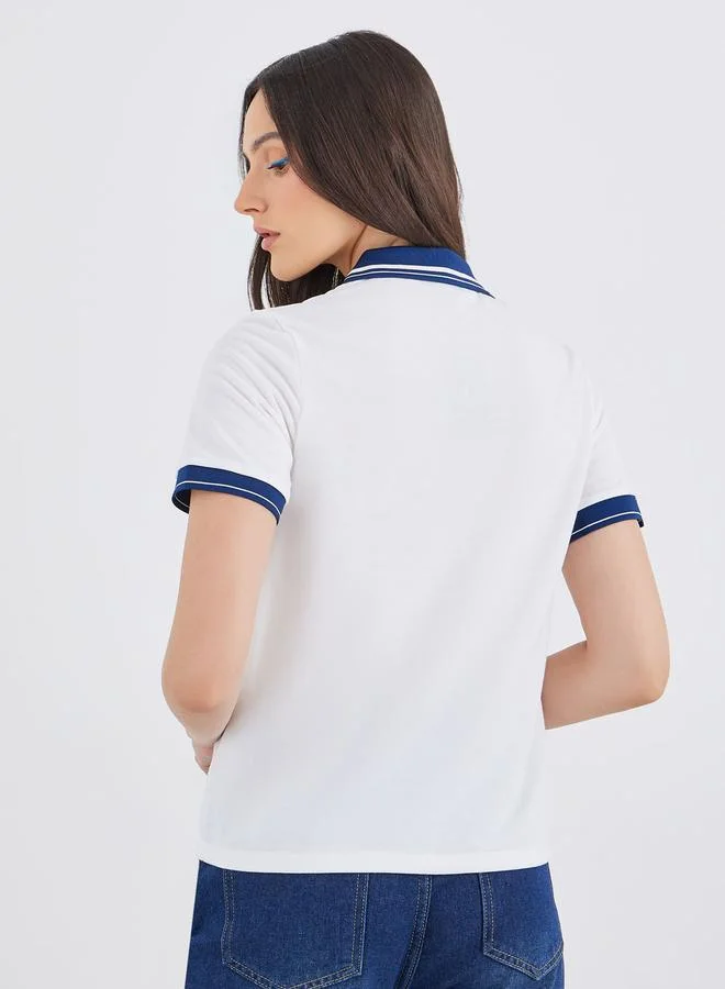 Styli Styli Women White Embroidered Polo T-Shirt