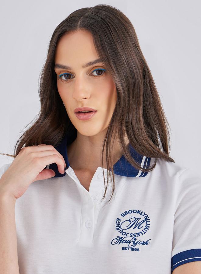 Styli Women White Embroidered Polo T-Shirt - Image 4