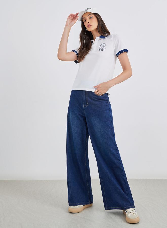 ستايلي تيشيرت بولو مطرز أبيض نسائي - Image 2