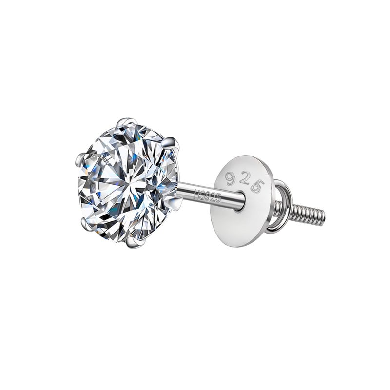 HighSpark 925 Silver Solitaire Screwback Stud Earring | 92.5 Sterling Silver & Diamond Like Brilliance Zirconia Top | Single Stud for Men | 5mm - Image 1