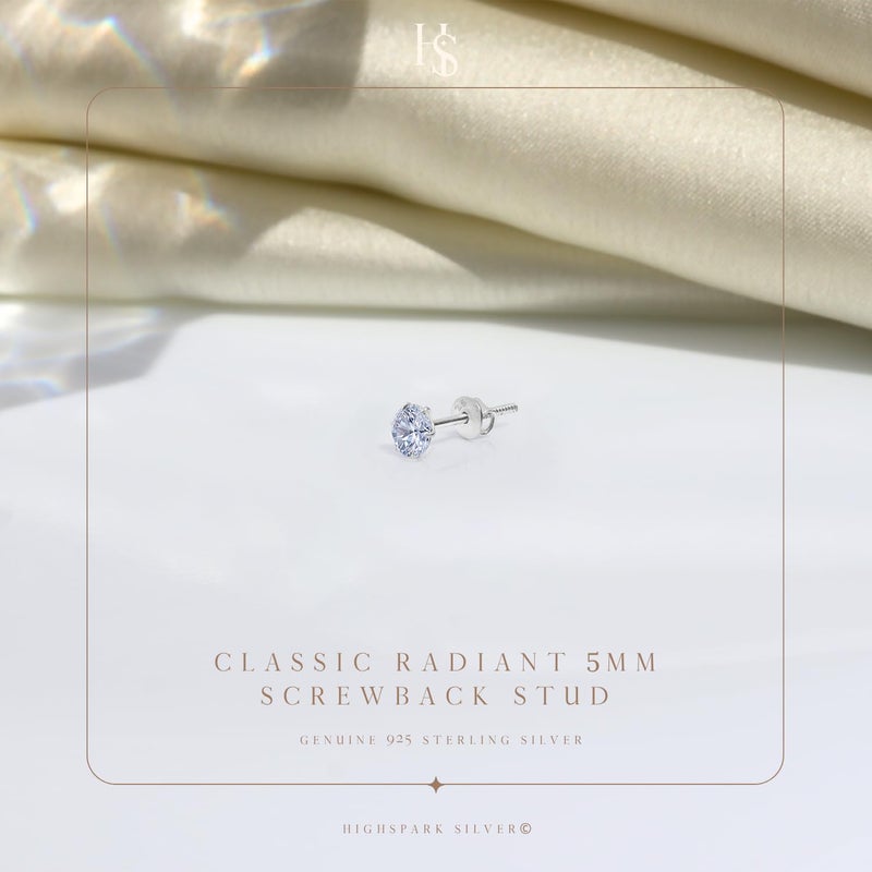 HighSpark 925 Silver Solitaire Screwback Stud Earring | 92.5 Sterling Silver & Diamond Like Brilliance Zirconia Top | Single Stud for Men | 5mm - Image 3