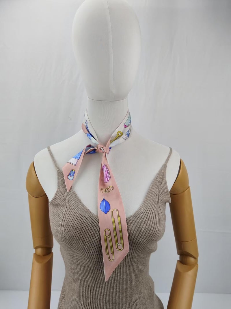 COtheSumay Mulberry Silk Scarf for Handbags & Purses, 2''x35'' Hair Ribbon Skinny Neck Scarves for Wome (Bag of All Things Pink - Image 3