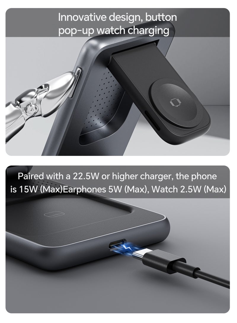 DC-ITECH Upgraded 3-in-1 Wireless Charger for iPhone,Travel Magnetic Charger Stand Foldable Wireless Charging Station Compatible with Magsafe Charger&iPhone 16/15/14/13/12,Apple Watch&AirPodsç - Image 4