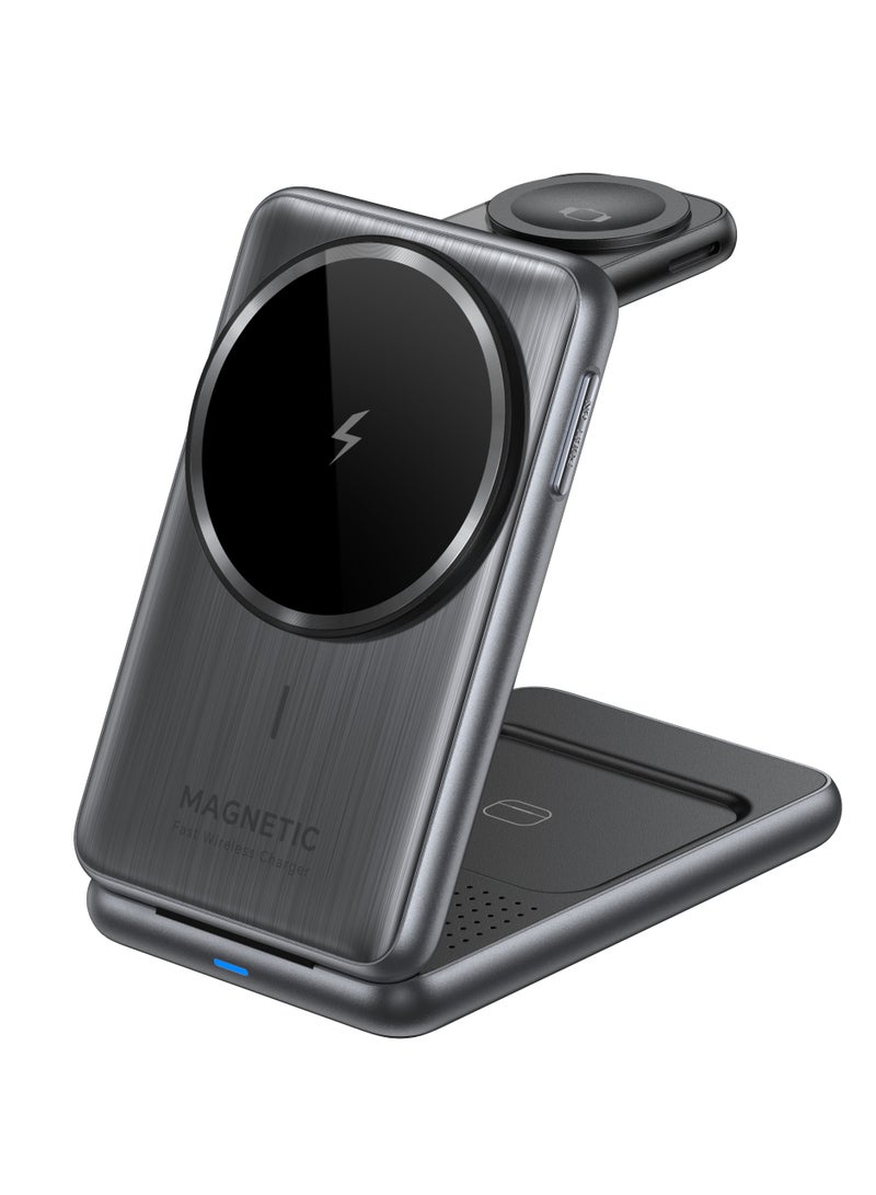 DC-ITECH Upgraded 3-in-1 Wireless Charger for iPhone,Travel Magnetic Charger Stand Foldable Wireless Charging Station Compatible with Magsafe Charger&iPhone 16/15/14/13/12,Apple Watch&AirPodsç - Image 1