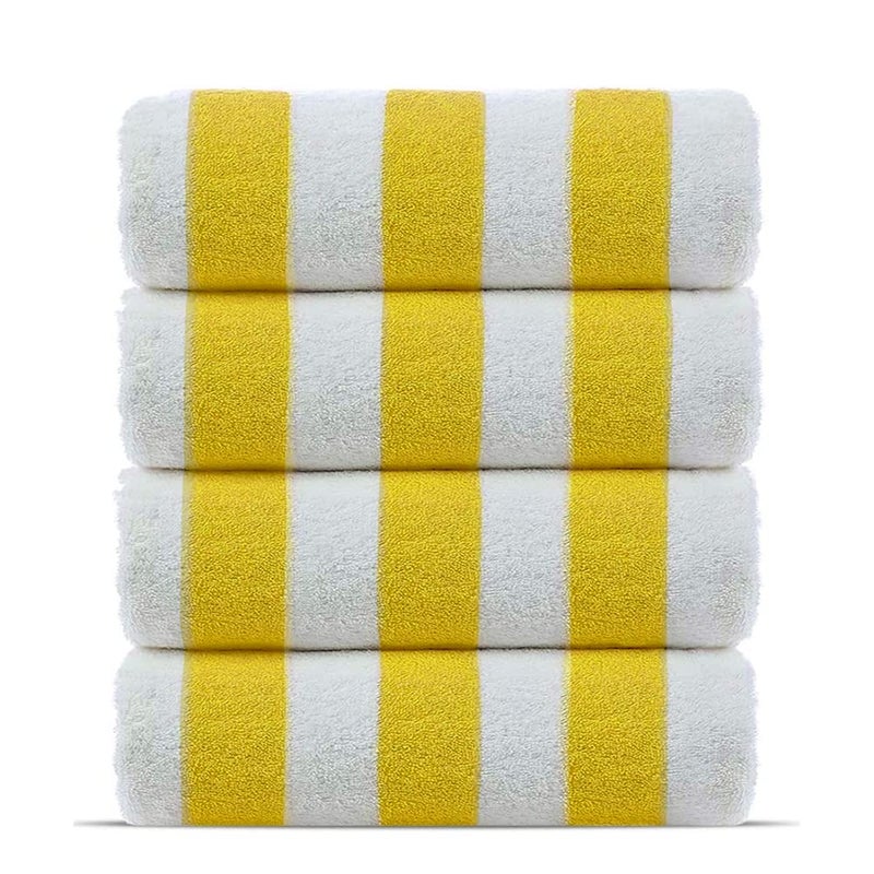 Beach Towel  100 Cotton Cabana Stripe Beach Towels 60 x 30 Inch Quick Dry Lightweight Pack of 4 Large Bath Towel for Beach Pool Bathroom SPAGymYoga and Beach BlanketYellow