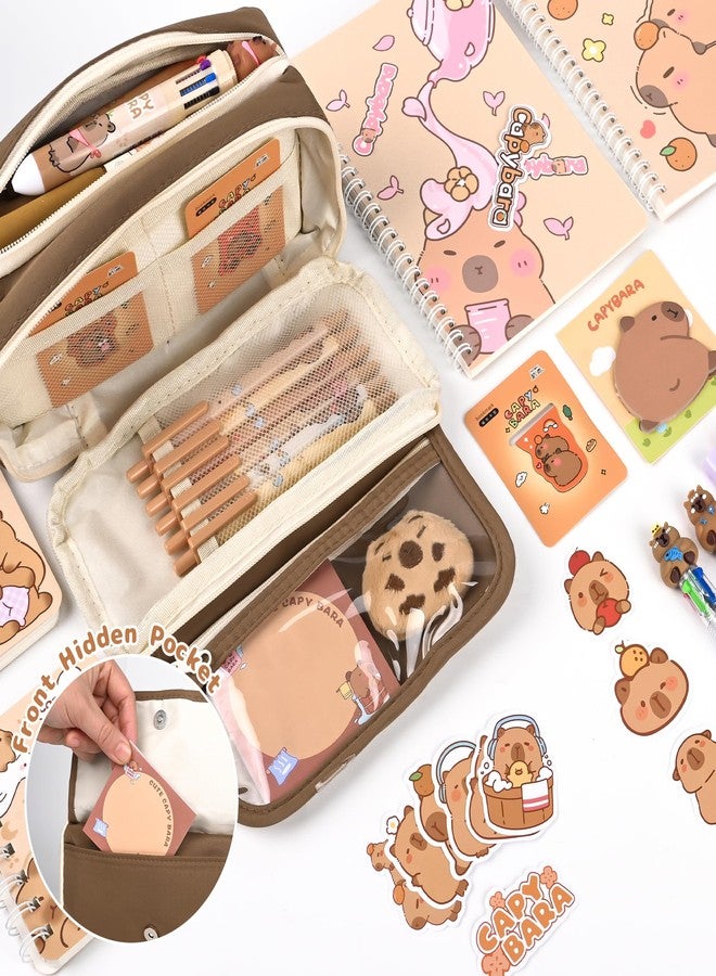 Ulema 30pcs Cute Capybara Stationery Set Birthday Gifts for Boys Girls Back to School and Classroom Rewards Office Supplies with Capybara BallPoint Pen, Pencils, Erasers, Sticky Notes etc. - Image 4