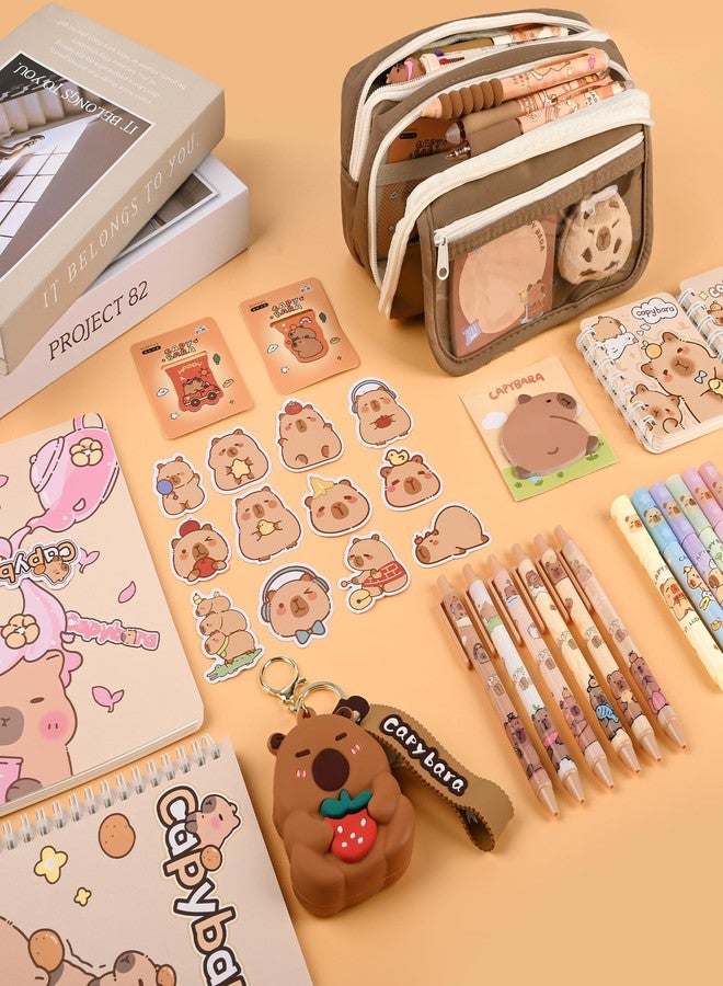 Ulema 30pcs Cute Capybara Stationery Set Birthday Gifts for Boys Girls Back to School and Classroom Rewards Office Supplies with Capybara BallPoint Pen, Pencils, Erasers, Sticky Notes etc. - Image 3