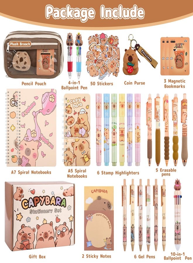 Ulema 30pcs Cute Capybara Stationery Set Birthday Gifts for Boys Girls Back to School and Classroom Rewards Office Supplies with Capybara BallPoint Pen, Pencils, Erasers, Sticky Notes etc. - Image 2
