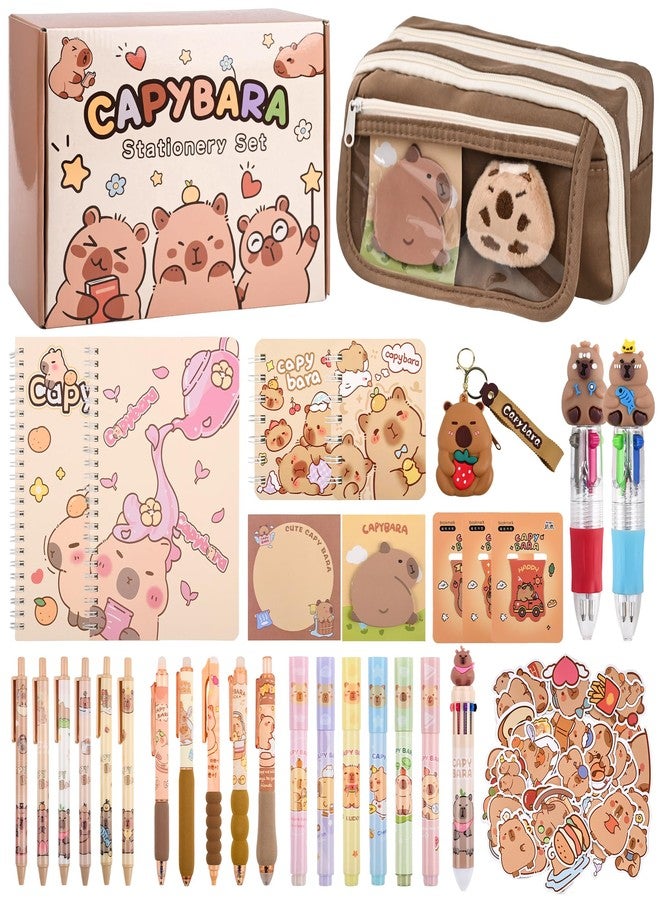 Ulema 30pcs Cute Capybara Stationery Set Birthday Gifts for Boys Girls Back to School and Classroom Rewards Office Supplies with Capybara BallPoint Pen, Pencils, Erasers, Sticky Notes etc. - Image 1