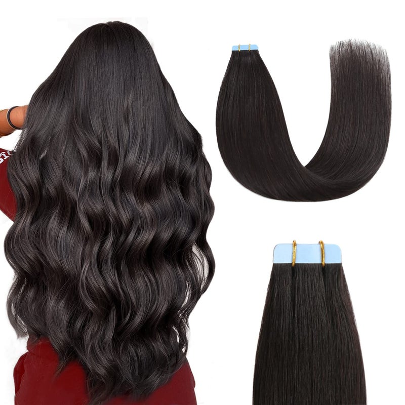 Sunya Tape in Hair Extensions Human Hair Black 12 Inch Straight Natural Black Tape in Hair Extensions 1B 40g20Pcs
