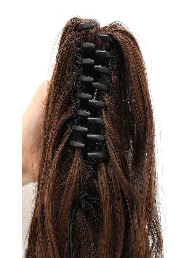 Ashkash Ponytail Extensions Claw Clip Drawstring False Pigtail 22 Inch Synthetic Curly Wavy False Tail Hairpiece Pony Attached - Brown - Image 5