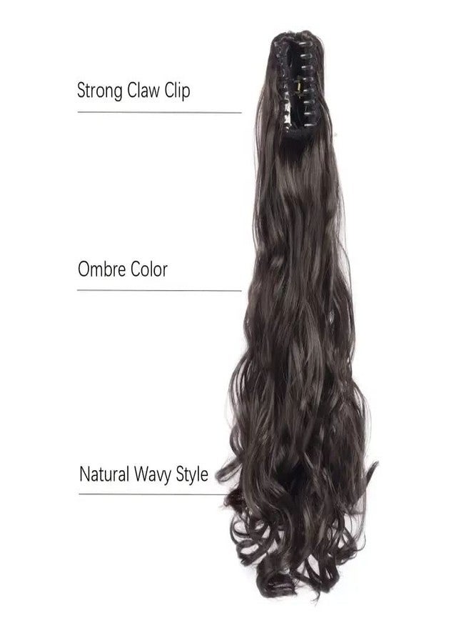 Ashkash Ponytail Extensions Claw Clip Drawstring False Pigtail 22 Inch Synthetic Curly Wavy False Tail Hairpiece Pony Attached - Brown - Image 4