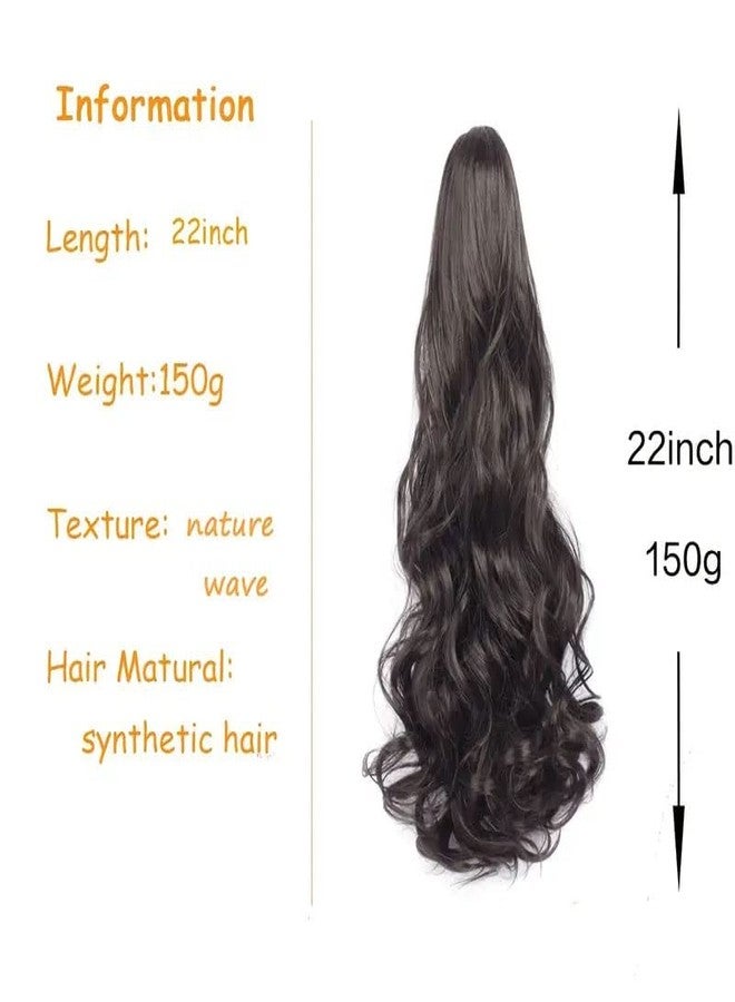 Ashkash Ponytail Extensions Claw Clip Drawstring False Pigtail 22 Inch Synthetic Curly Wavy False Tail Hairpiece Pony Attached - Brown - Image 3