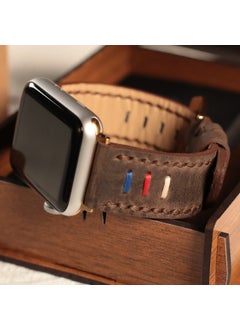 Vagave Apple Watch 42MM 44MM 45MM 49MM Ultra Ultra 2 Series 3 / 4 / 5 / 6 / Se / 7 / 8 / 9 Brown Leather Band Genuine Crazy Leather Strap  - Image 1