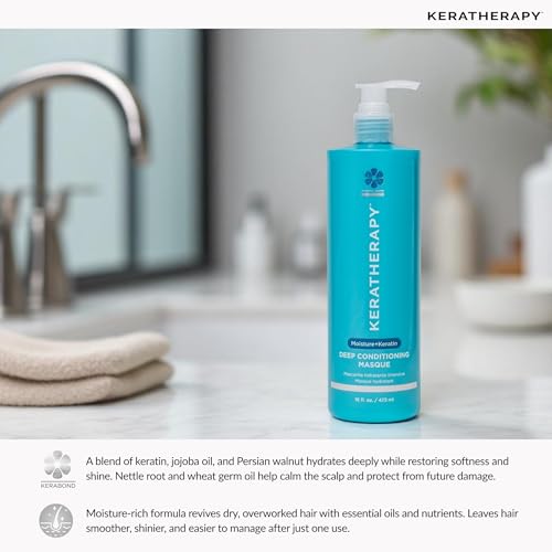 KERATHERAPY Keratin Infused Deep Conditioning Masque, 16.9 fl. oz., 500 ml - Moisturizing Hair Deep Conditioning Treatment with Kerabond, Jojoba Oil, Nettle Root Extract, Wheat Oil, & Persian Walnut - Image 5