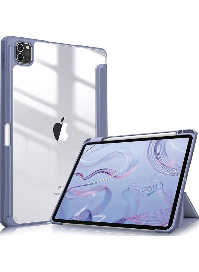 Rock Pow - Protective Case Cover For Apple iPad Pro 12.9 inch (2021/2020) Generation with Pencil Holder, [Support Apple Pencil Charging and Touch ID], Clear Transparent Case with Auto Wake/Sleep,Lavender - Image 1