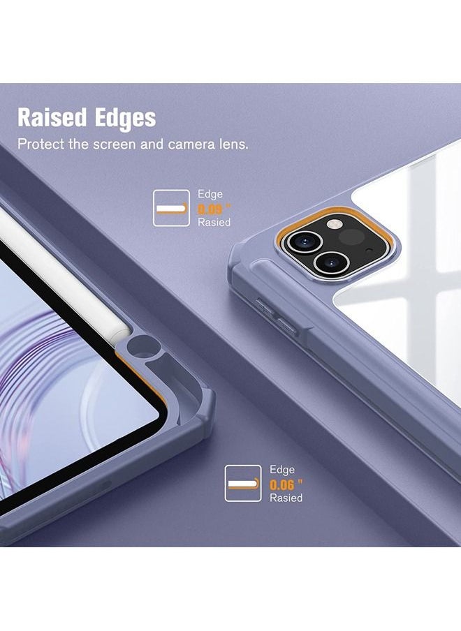 Rock Pow - Protective Case Cover For Apple iPad Pro 12.9 inch (2021/2020) Generation with Pencil Holder, [Support Apple Pencil Charging and Touch ID], Clear Transparent Case with Auto Wake/Sleep,Lavender - Image 1