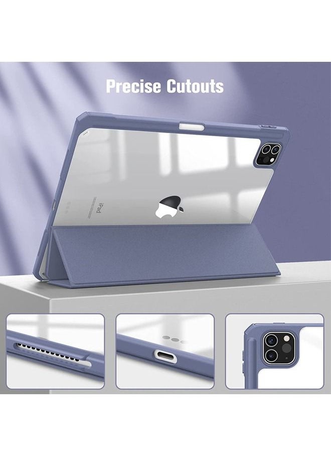 Rock Pow - Protective Case Cover For Apple iPad Pro 12.9 inch (2021/2020) Generation with Pencil Holder, [Support Apple Pencil Charging and Touch ID], Clear Transparent Case with Auto Wake/Sleep,Lavender - Image 1