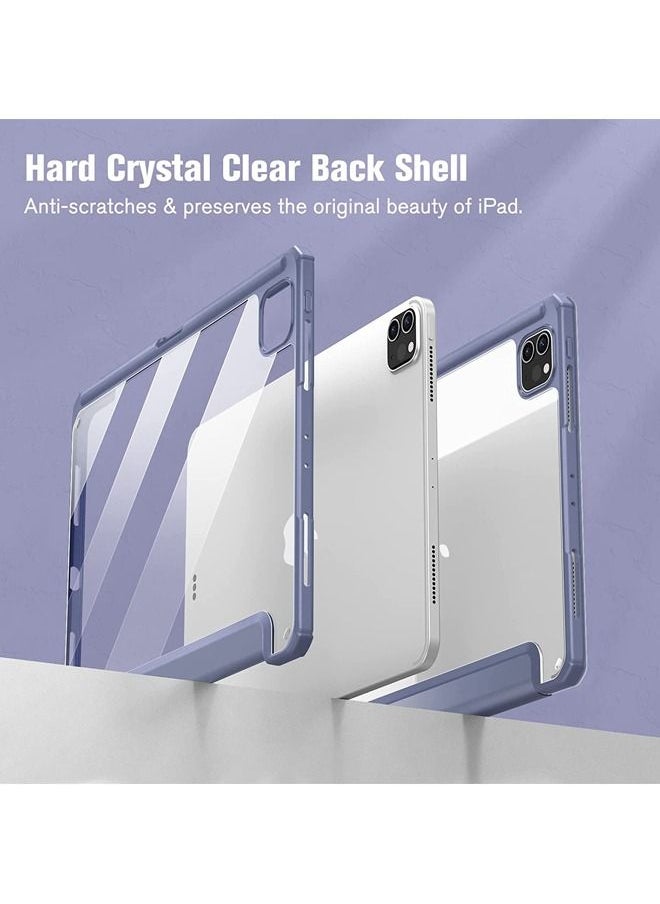 Rock Pow - Protective Case Cover For Apple iPad Pro 12.9 inch (2021/2020) Generation with Pencil Holder, [Support Apple Pencil Charging and Touch ID], Clear Transparent Case with Auto Wake/Sleep,Lavender - Image 1