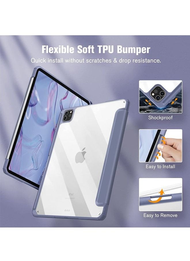 Rock Pow - Protective Case Cover For Apple iPad Pro 12.9 inch (2021/2020) Generation with Pencil Holder, [Support Apple Pencil Charging and Touch ID], Clear Transparent Case with Auto Wake/Sleep,Lavender - Image 1