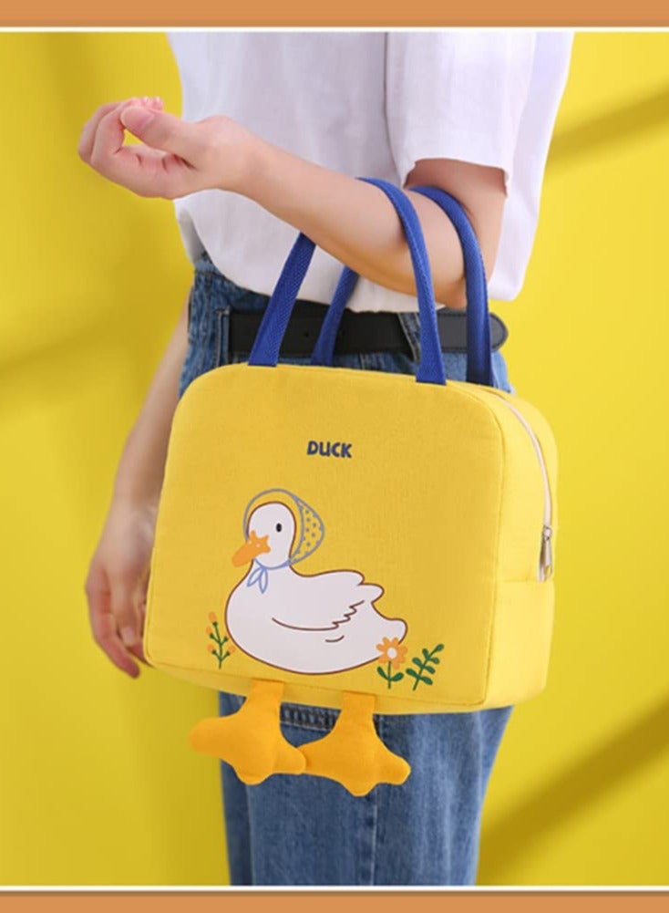 Lunch Bag, with Wide Open Insulated Cooler, Reusable Thermal Tote, Thermal Leak-Proof Cute Duck Hand Meal Bag for School, Work, for Kids, Yellow - Image 2