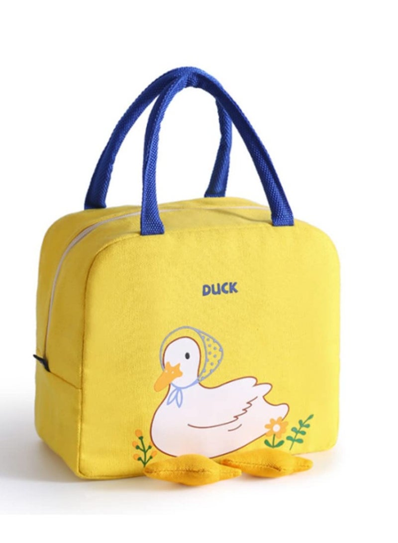 Lunch Bag, with Wide Open Insulated Cooler, Reusable Thermal Tote, Thermal Leak-Proof Cute Duck Hand Meal Bag for School, Work, for Kids, Yellow - Image 1