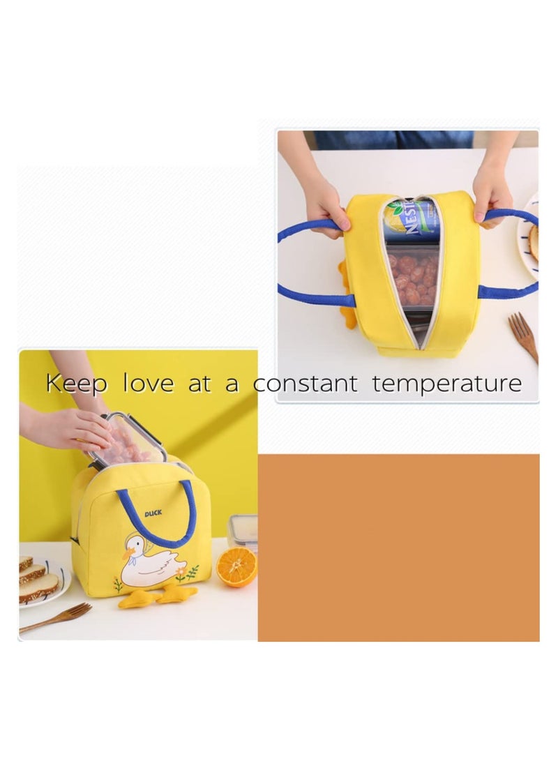 Lunch Bag, with Wide Open Insulated Cooler, Reusable Thermal Tote, Thermal Leak-Proof Cute Duck Hand Meal Bag for School, Work, for Kids, Yellow - Image 5