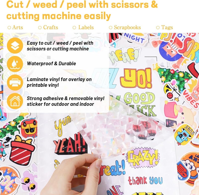 Self Adhesive Laminating Sheets Clear Sticker Paper for Inkjet Printable Vinyl Clear Overlay Photo Paper Lamination Sheets 8.26" x 11.69" A4 Size 28 sheets(3D Cat Eye, Glitter, Glossy, Matte) - Image 4