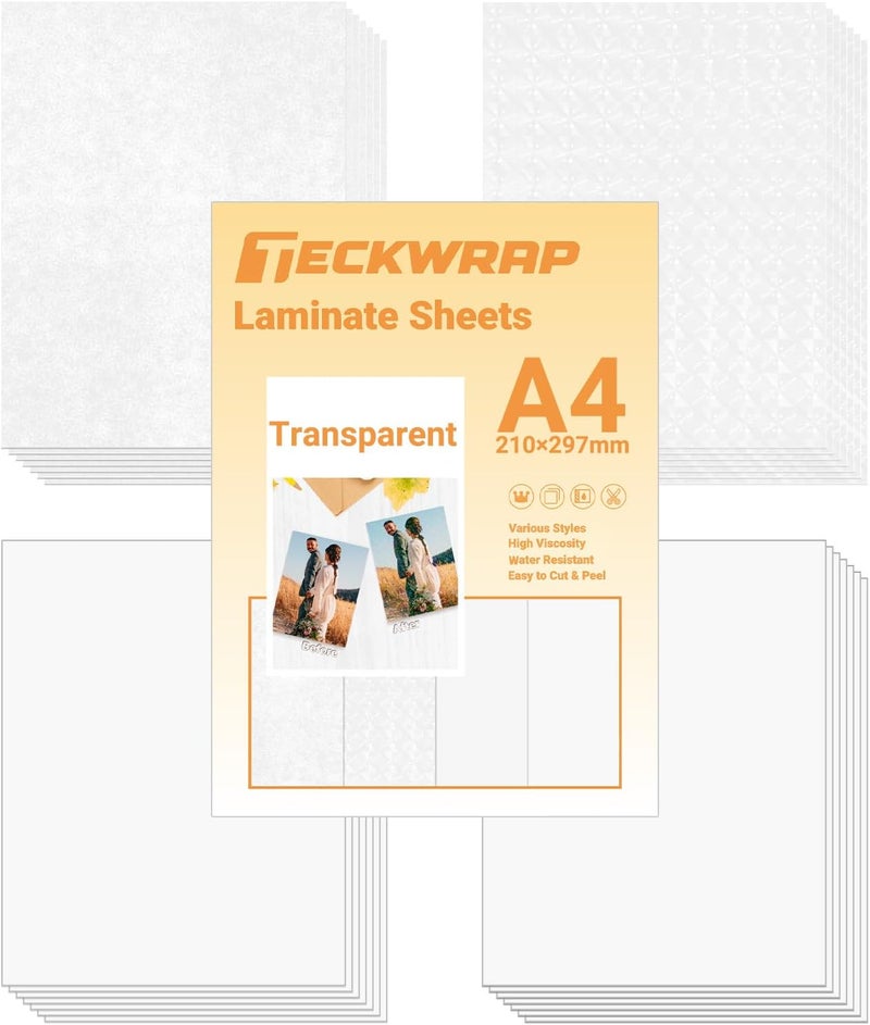 Self Adhesive Laminating Sheets Clear Sticker Paper for Inkjet Printable Vinyl Clear Overlay Photo Paper Lamination Sheets 8.26" x 11.69" A4 Size 28 sheets(3D Cat Eye, Glitter, Glossy, Matte) - Image 1