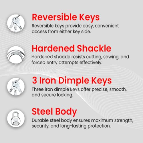 Link® Hi-Tech 65mm Round Padlocks Set 5Pcs Set | Stainless Steel Body | Hardened Shackle | 3 Iron Keys with Hi-Tech Nickle | Made in India | - Image 4
