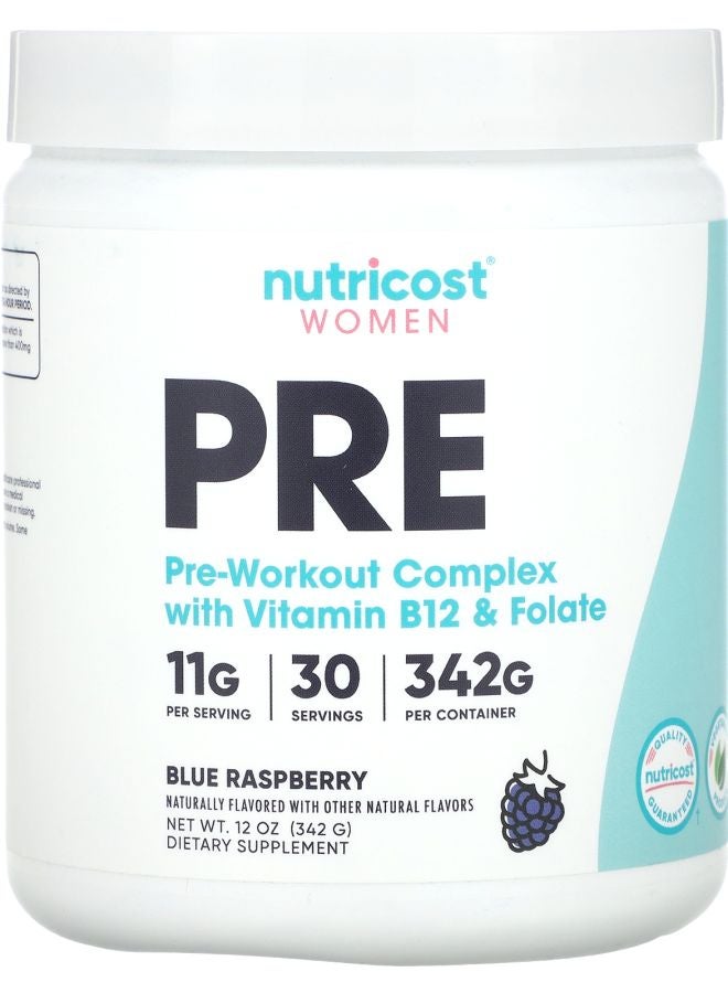 Nutricost Women PreWorkout Complex With Vitamin B12 & Folate Blue Raspberry 12 oz (342 g)