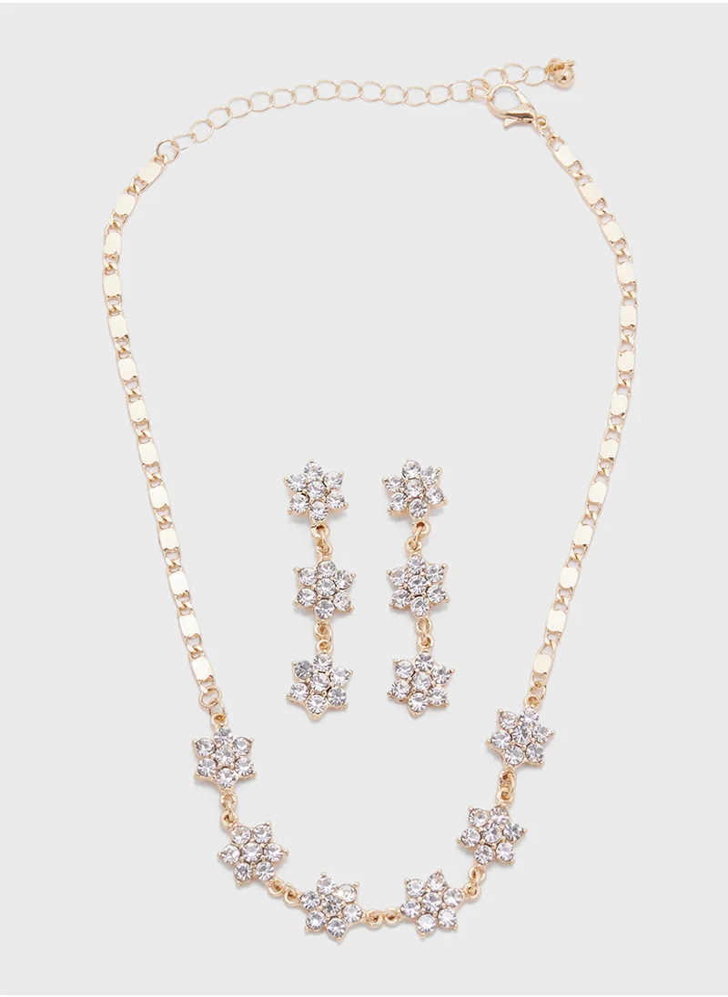 Ella Limited Edition Diamante Floral Necklace & Drop Earring Set