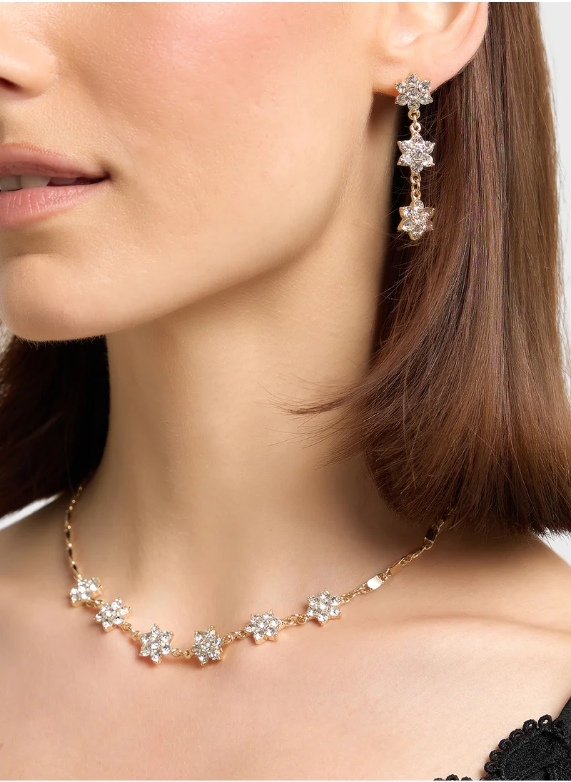Ella Limited Edition Diamante Floral Necklace & Drop Earring Set