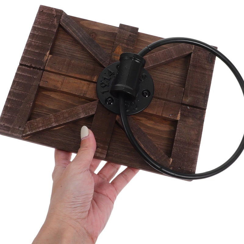 Vintage Iron Wall Mount Towel Holder With Wood Backing For Bathroom Kitchen - Image 5