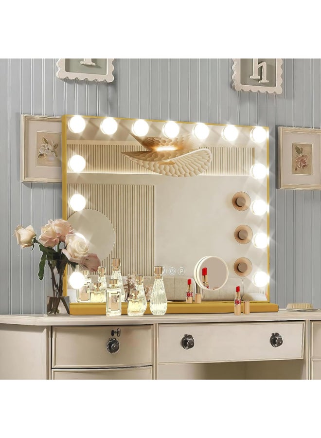 Ratsamee Gold Hollywood Vanity Mirror with Lights 15 Dimmable Bulbs 3 Color LightsMake Up Lighted Mirror Aluminum Metal Frame USB Charging Port23 x 18 - Image 2