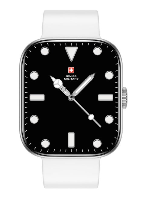 Swiss Military ALPS4 Smartwatch 1.75" AMOLED, Bluetooth Calling, Multi Language, Fitness Tracking, Wireless Charging, 7 Days Battery, IP67, iOS/Android Compatible, Silver Frame & White Silicon Strap