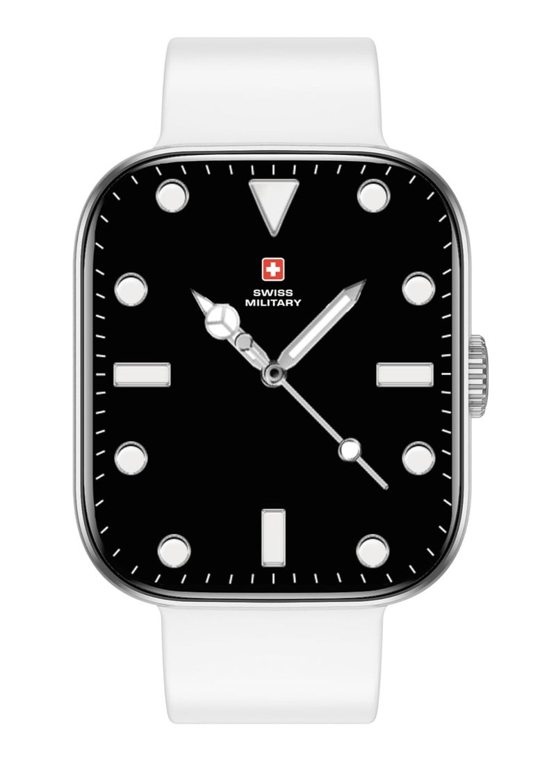 SWISS MILITARY - Swiss Military ALPS4 Smartwatch 1.75" AMOLED, Bluetooth Calling, Multi Language, Fitness Tracking, Wireless Charging, 7 Days Battery, IP67, iOS/Android Compatible, Silver Frame & White Silicon Strap - Image 1