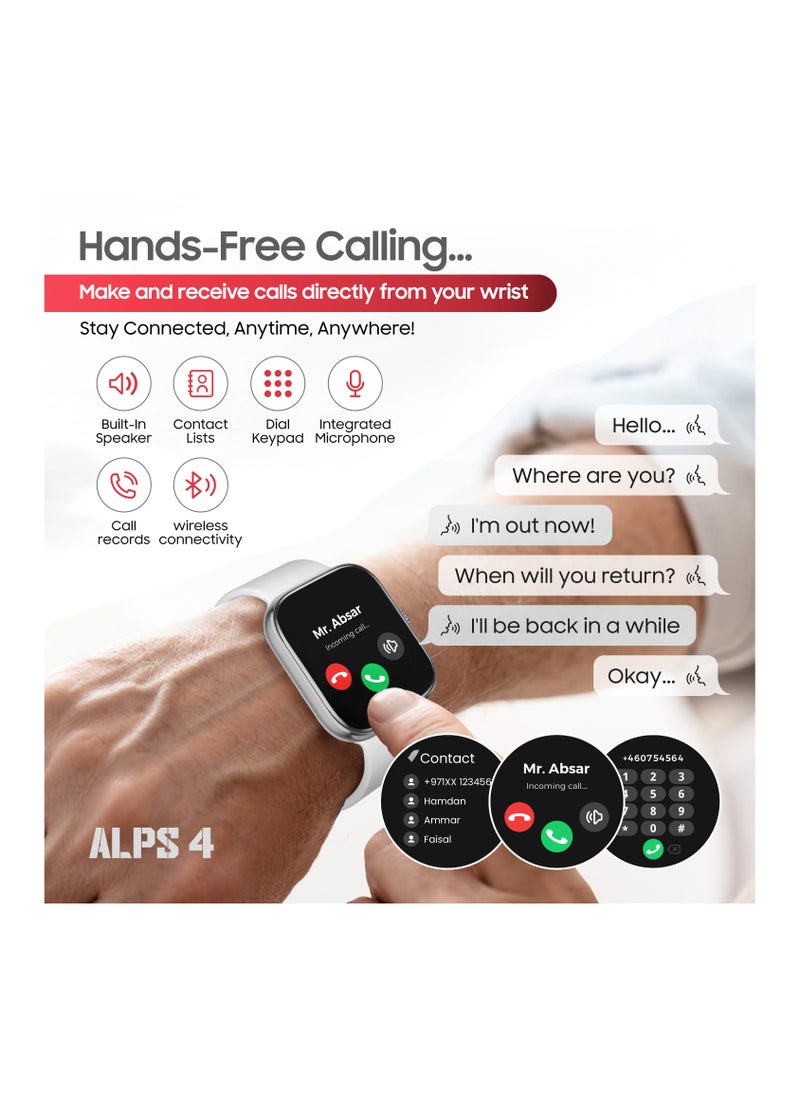 SWISS MILITARY - Swiss Military ALPS4 Smartwatch 1.75" AMOLED, Bluetooth Calling, Multi Language, Fitness Tracking, Wireless Charging, 7 Days Battery, IP67, iOS/Android Compatible, Silver Frame & White Silicon Strap - Image 1