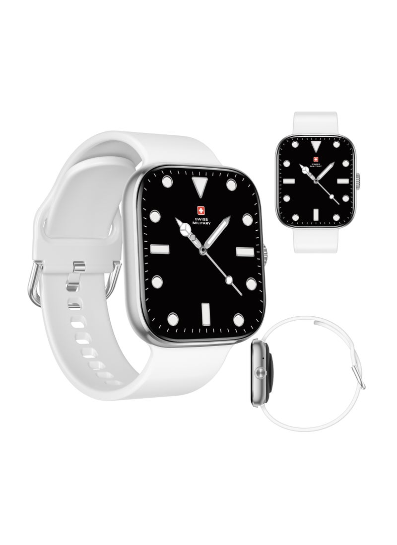 SWISS MILITARY - Swiss Military ALPS4 Smartwatch 1.75" AMOLED, Bluetooth Calling, Multi Language, Fitness Tracking, Wireless Charging, 7 Days Battery, IP67, iOS/Android Compatible, Silver Frame & White Silicon Strap - Image 1