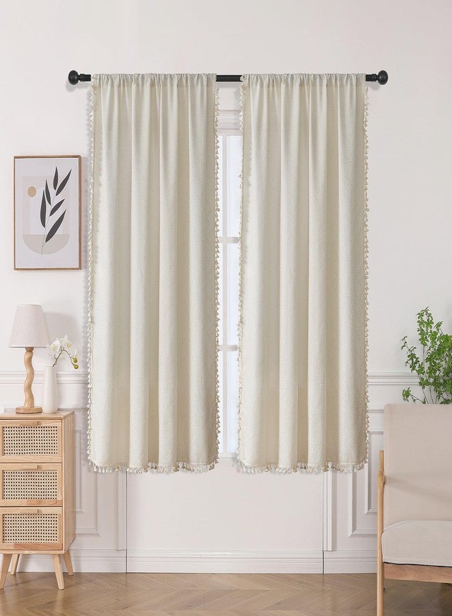 Joydeco Beige Boho Curtains 63 Inch Length 2 Panels Set, Cream Boho Curtains for Bedroom Living Room, Super Soft Light Filtering Country Rustic Semi Sheer Farmhouse Curtains Rod Pocket - Image 1