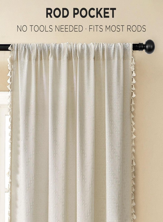 Joydeco Beige Boho Curtains 63 Inch Length 2 Panels Set, Cream Boho Curtains for Bedroom Living Room, Super Soft Light Filtering Country Rustic Semi Sheer Farmhouse Curtains Rod Pocket - Image 2