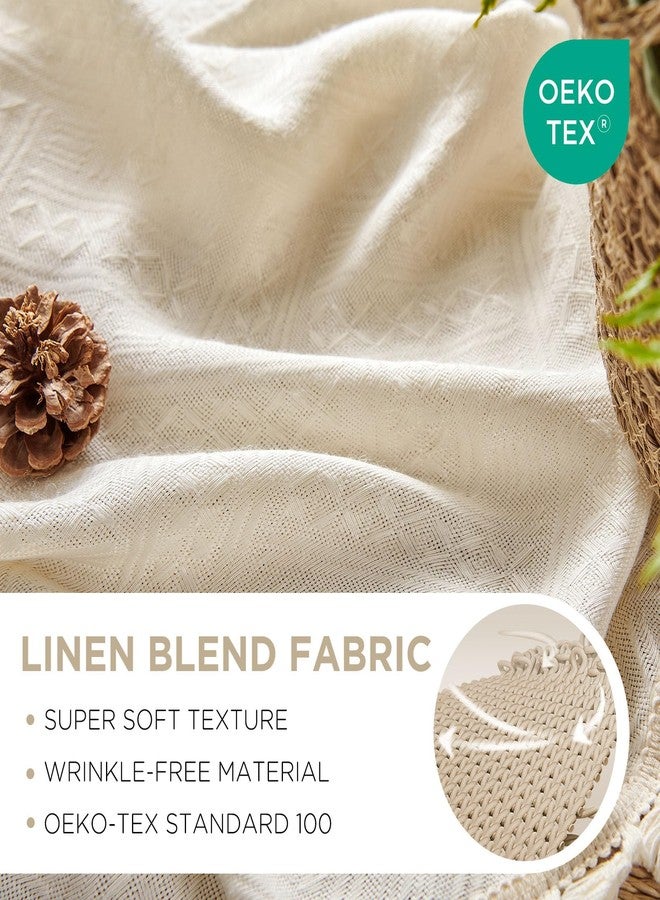 Joydeco Beige Boho Curtains 63 Inch Length 2 Panels Set, Cream Boho Curtains for Bedroom Living Room, Super Soft Light Filtering Country Rustic Semi Sheer Farmhouse Curtains Rod Pocket - Image 3