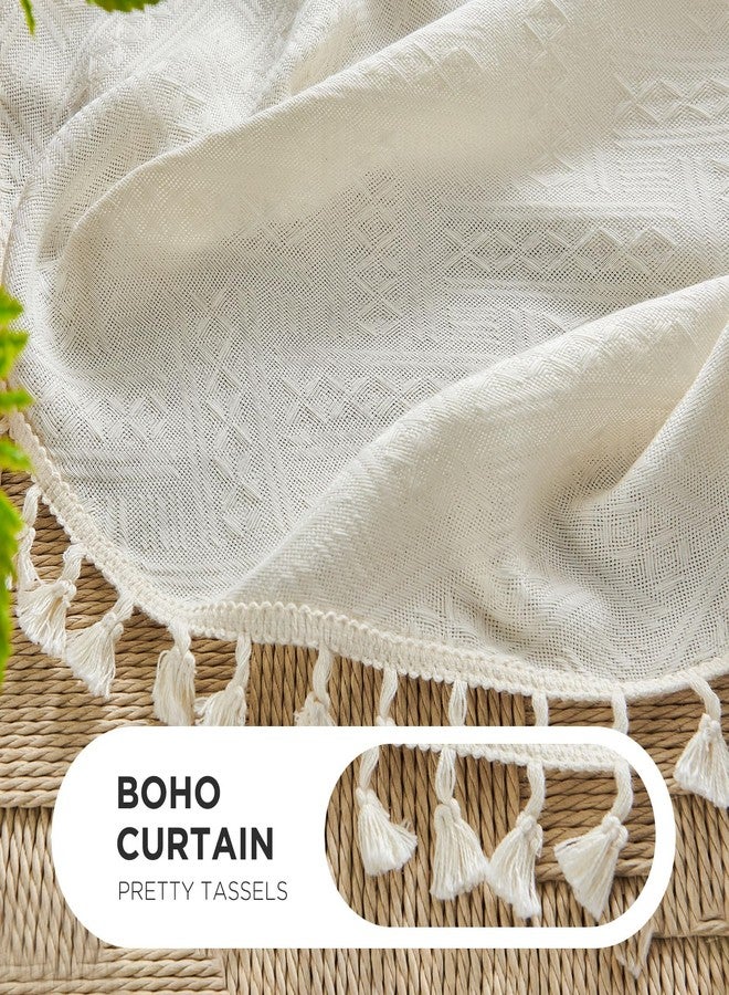 Joydeco Beige Boho Curtains 63 Inch Length 2 Panels Set, Cream Boho Curtains for Bedroom Living Room, Super Soft Light Filtering Country Rustic Semi Sheer Farmhouse Curtains Rod Pocket - Image 4