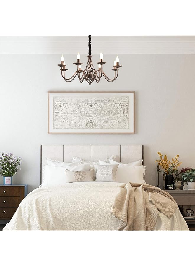 erorex 8 Lights Chandelier Vintage French Country Chandelier Metal Bronze Living Room Chandelier Pendant Light Fixture For Farmhouse Dining Room - Image 5